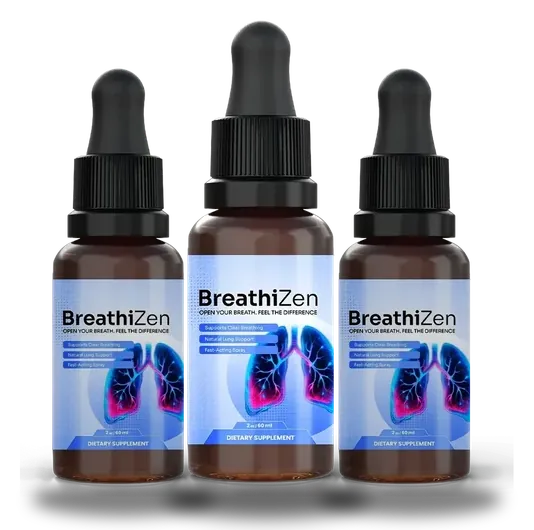 3 amber Breathizen bottles with blue labels